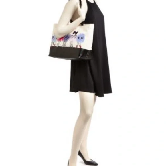 Kate Spade Imagination Monsters Party Francis Tote Bag Canvas Leather - Rare - Picture 5 of 5